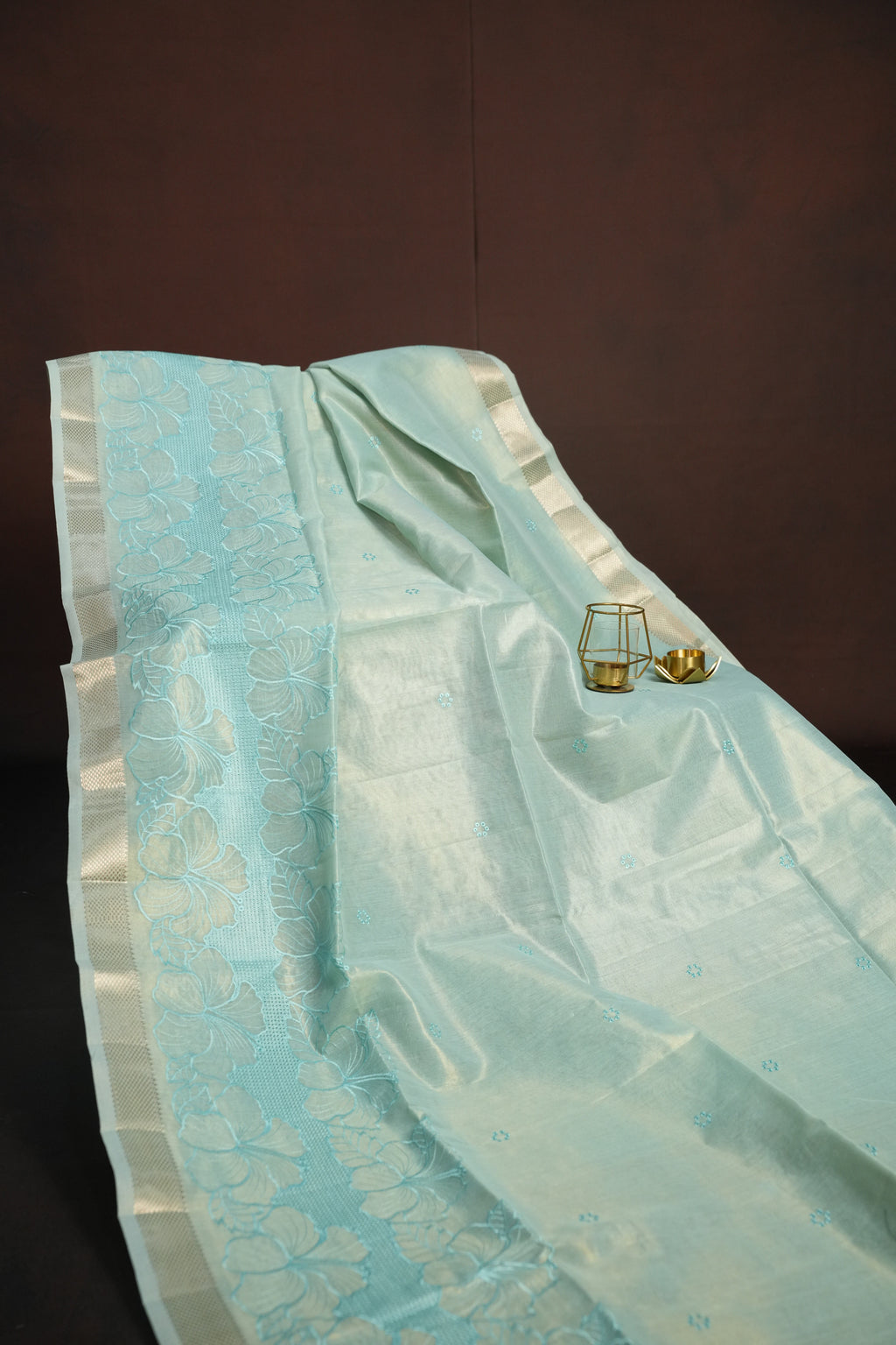 Sky Blue Benaras Saree with Floral Woven Design