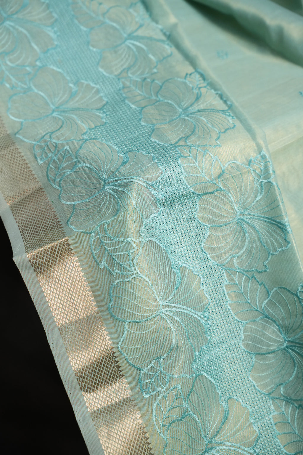 Sky Blue Benaras Saree with Floral Woven Design