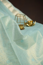 Sky Blue Benaras Saree with Floral Woven Design