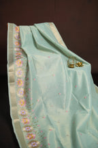 Pastel Green Benaras Saree with Floral Embroidery Design