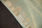 Pastel Green Benaras Saree with Floral Embroidery Design