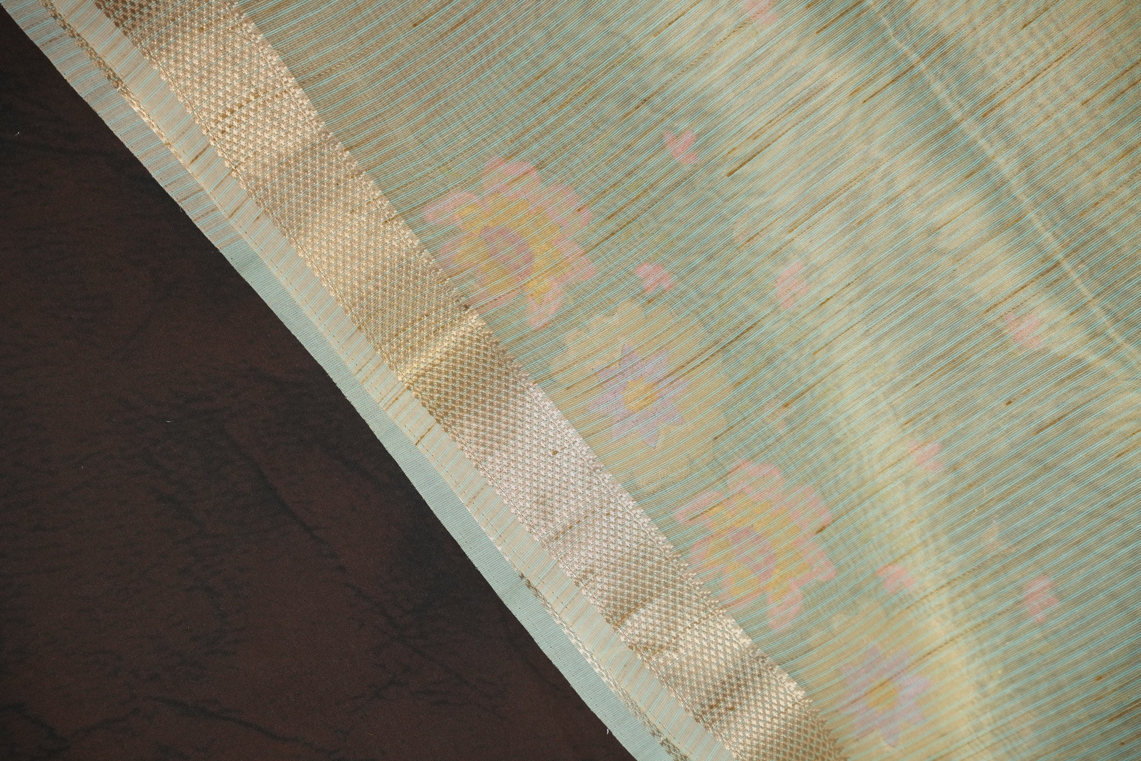 Pastel Green Benaras Saree with Floral Embroidery Design