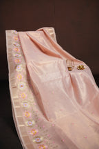 Blush Pink Benaras Saree with Floral Embroidery Design
