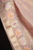 Blush Pink Benaras Saree with Floral Embroidery Design