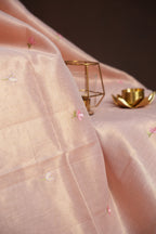 Blush Pink Benaras Saree with Floral Embroidery Design