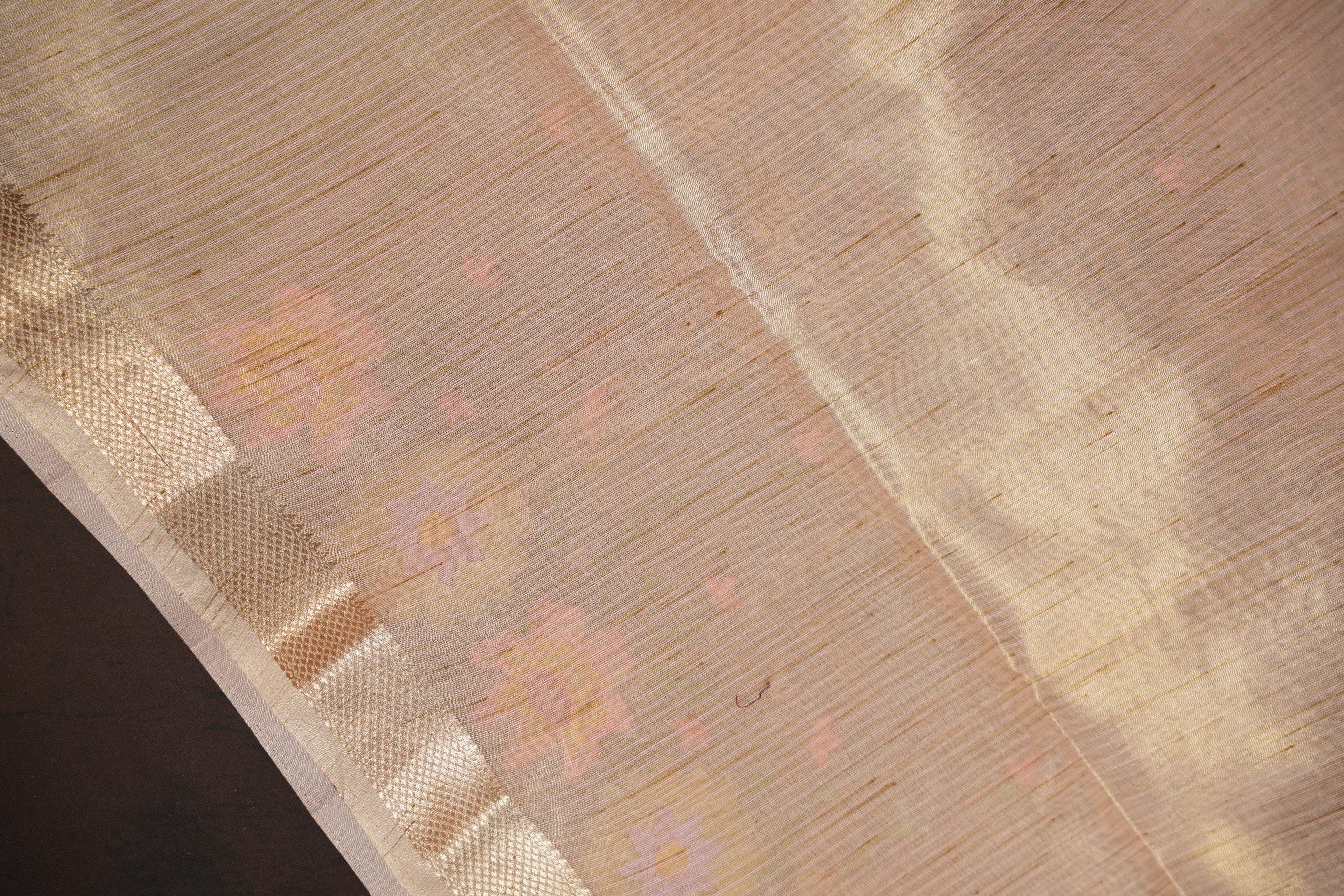 Blush Pink Benaras Saree with Floral Embroidery Design