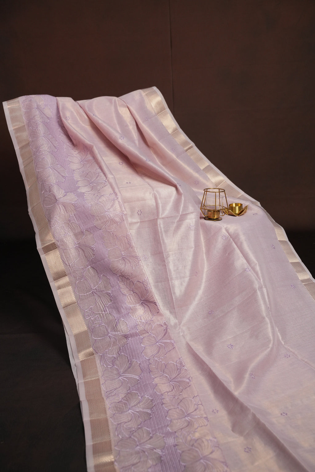 Benaras Saree with Elegant Floral Prints in Lavender