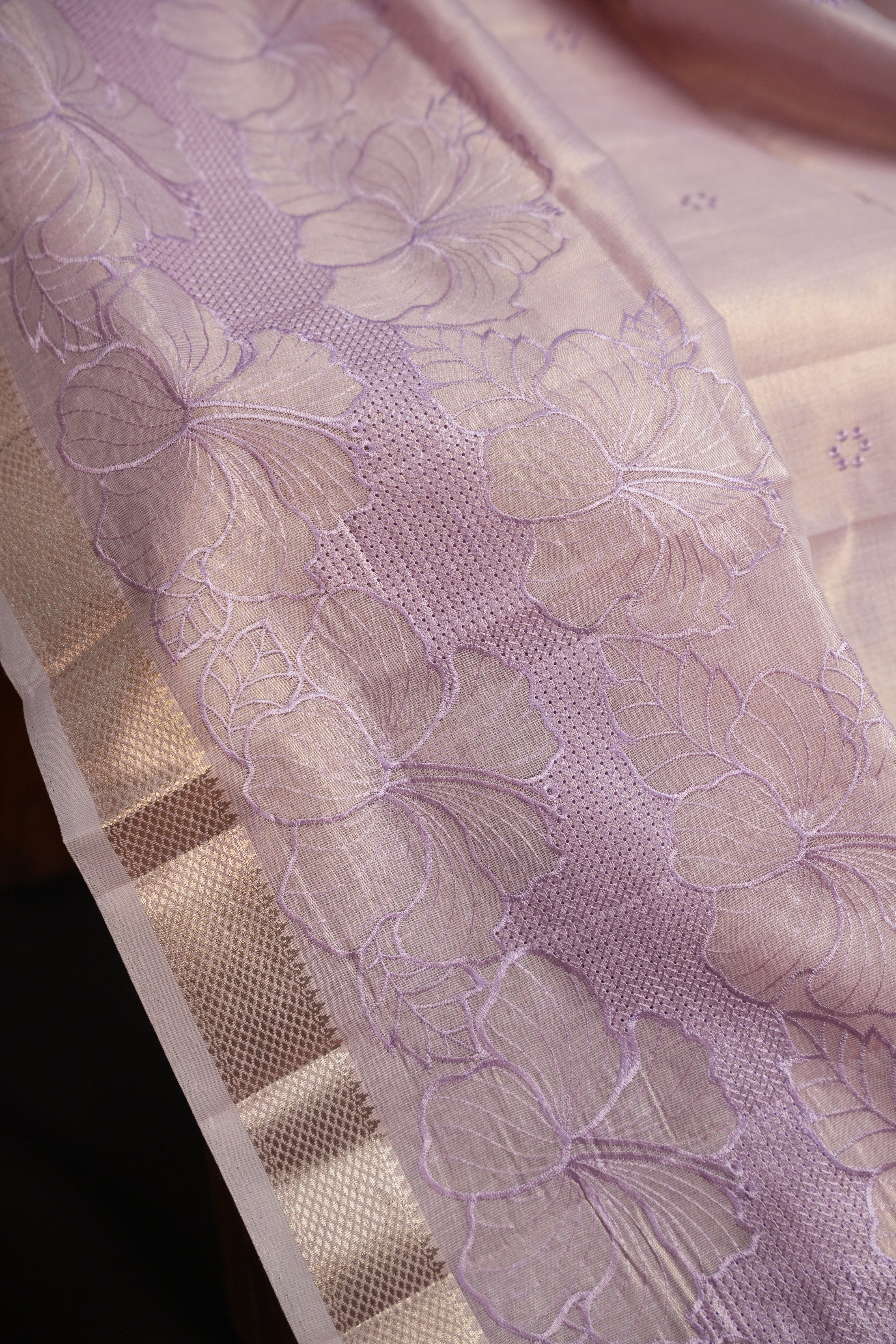 Benaras Saree with Elegant Floral Prints in Lavender