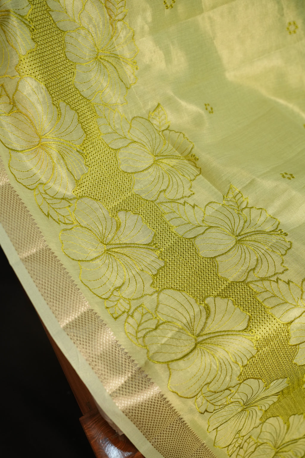 Pastel Green Benaras Saree with Floral Woven Design