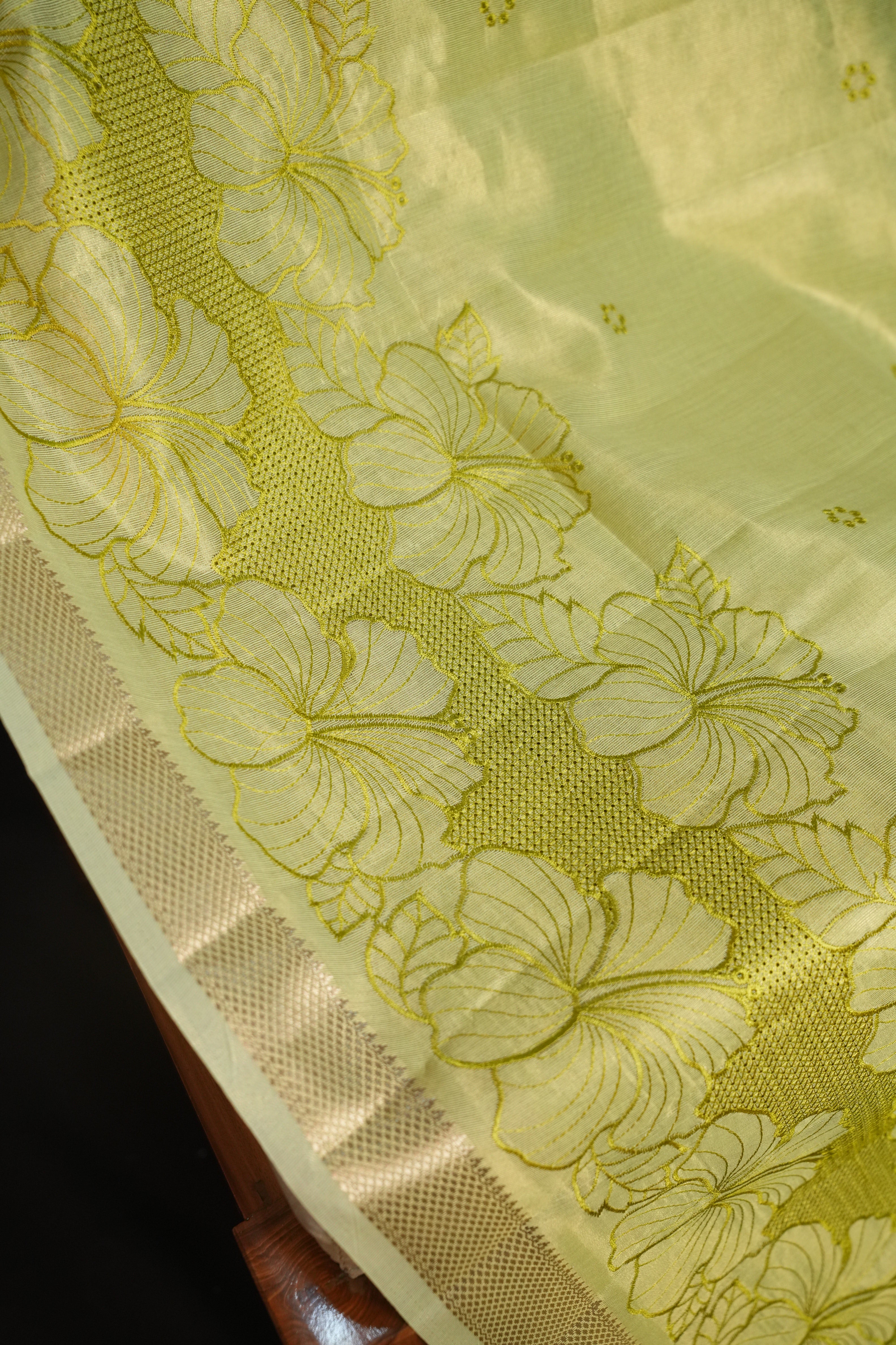 Pastel Green Benaras Saree with Floral Woven Design