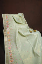 Pastel Blue Benaras Saree with Floral Embroidery Design