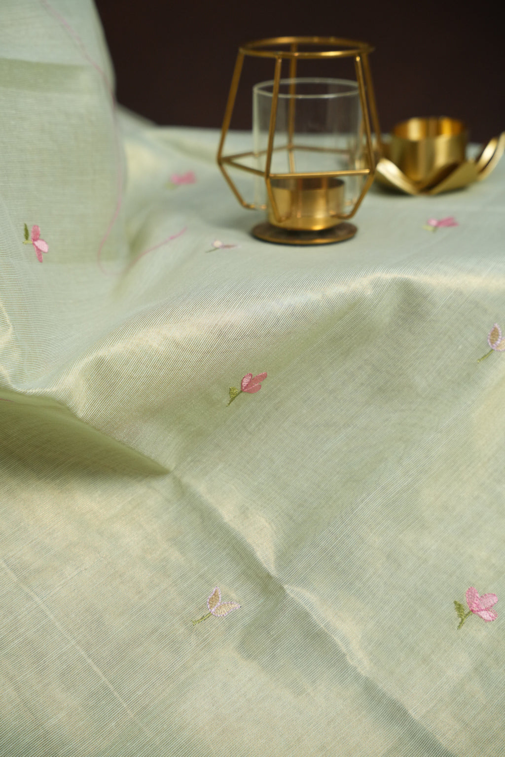 Pastel Blue Benaras Saree with Floral Embroidery Design