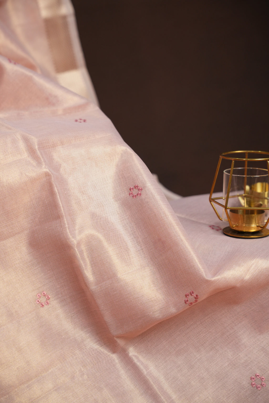 Pastel Pink Benaras Saree with Floral Woven Design