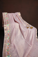 Pastel Lavender Benaras Saree with Floral Embroidery Design