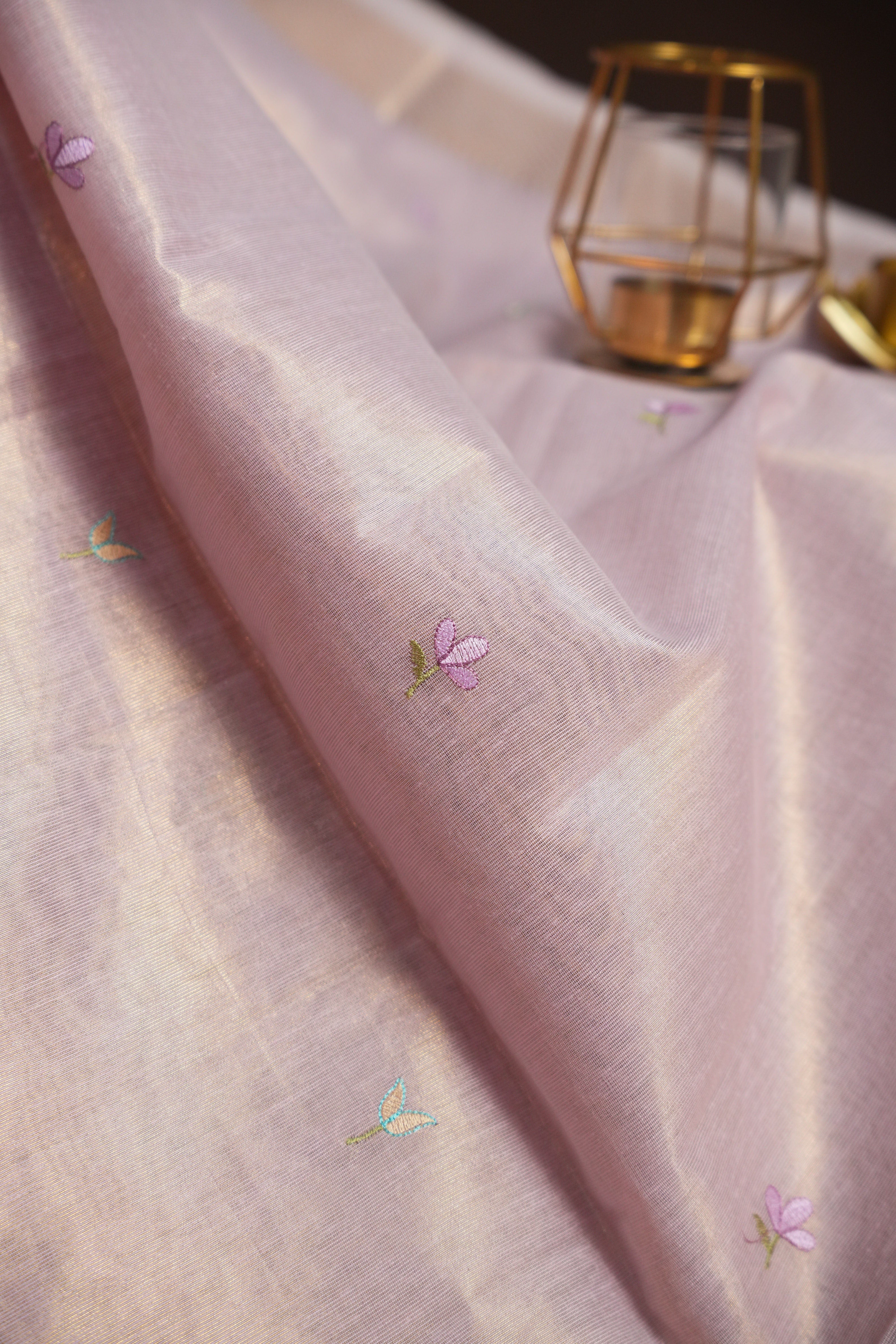 Pastel Lavender Benaras Saree with Floral Embroidery Design