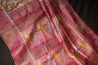 Pink Fancy Linen Saree with Bird Print and Tassel Design