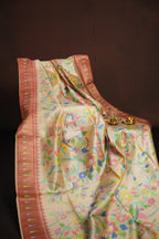 Peach Floral Fancy Linen Saree with Elegant Printed Design