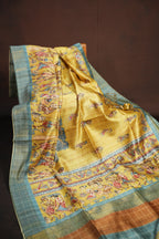 Brown and Sky Blue Fancy Linen Saree with Printed Pallu