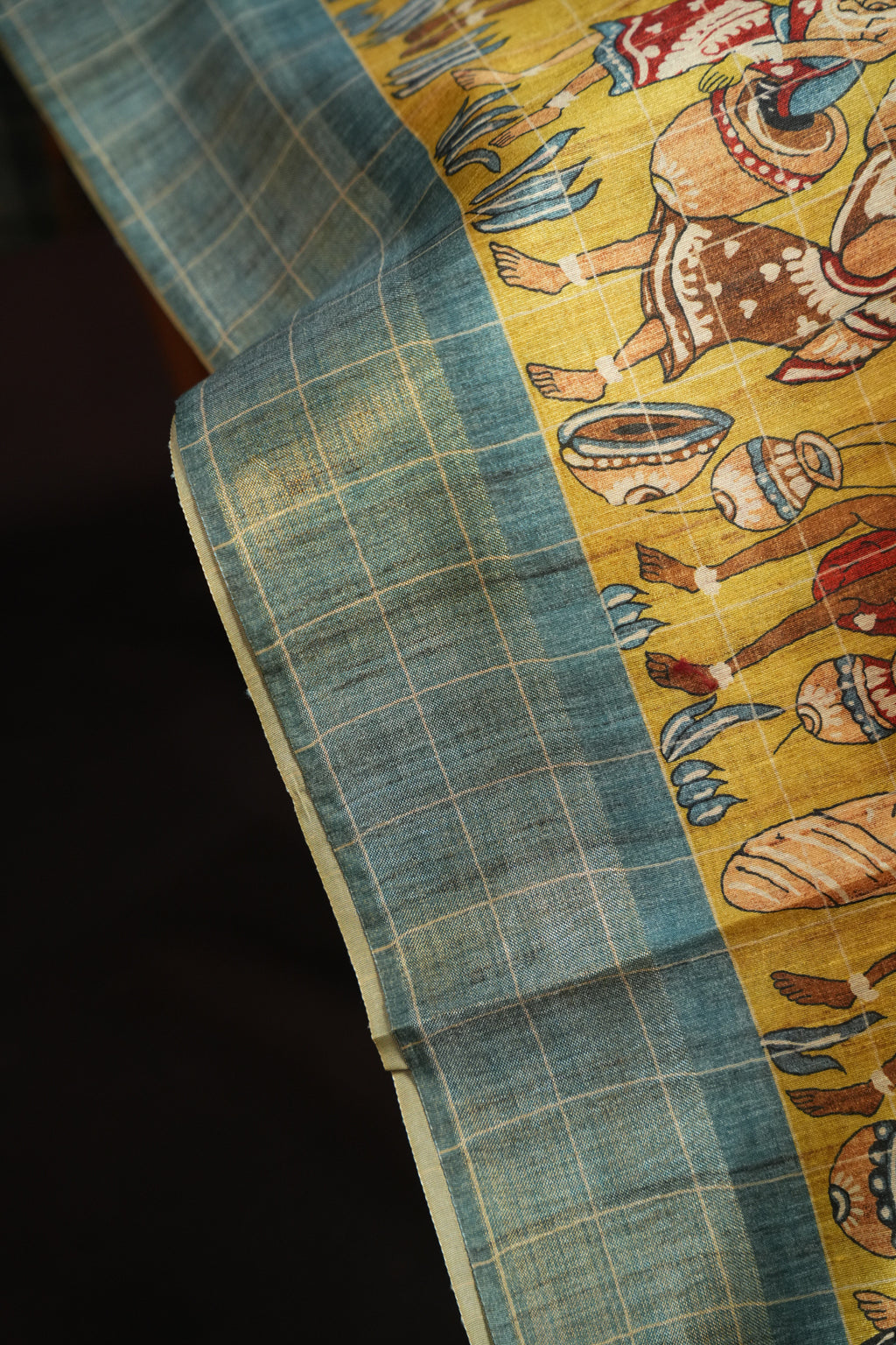 Brown and Sky Blue Fancy Linen Saree with Printed Pallu