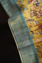 Brown and Sky Blue Fancy Linen Saree with Printed Pallu