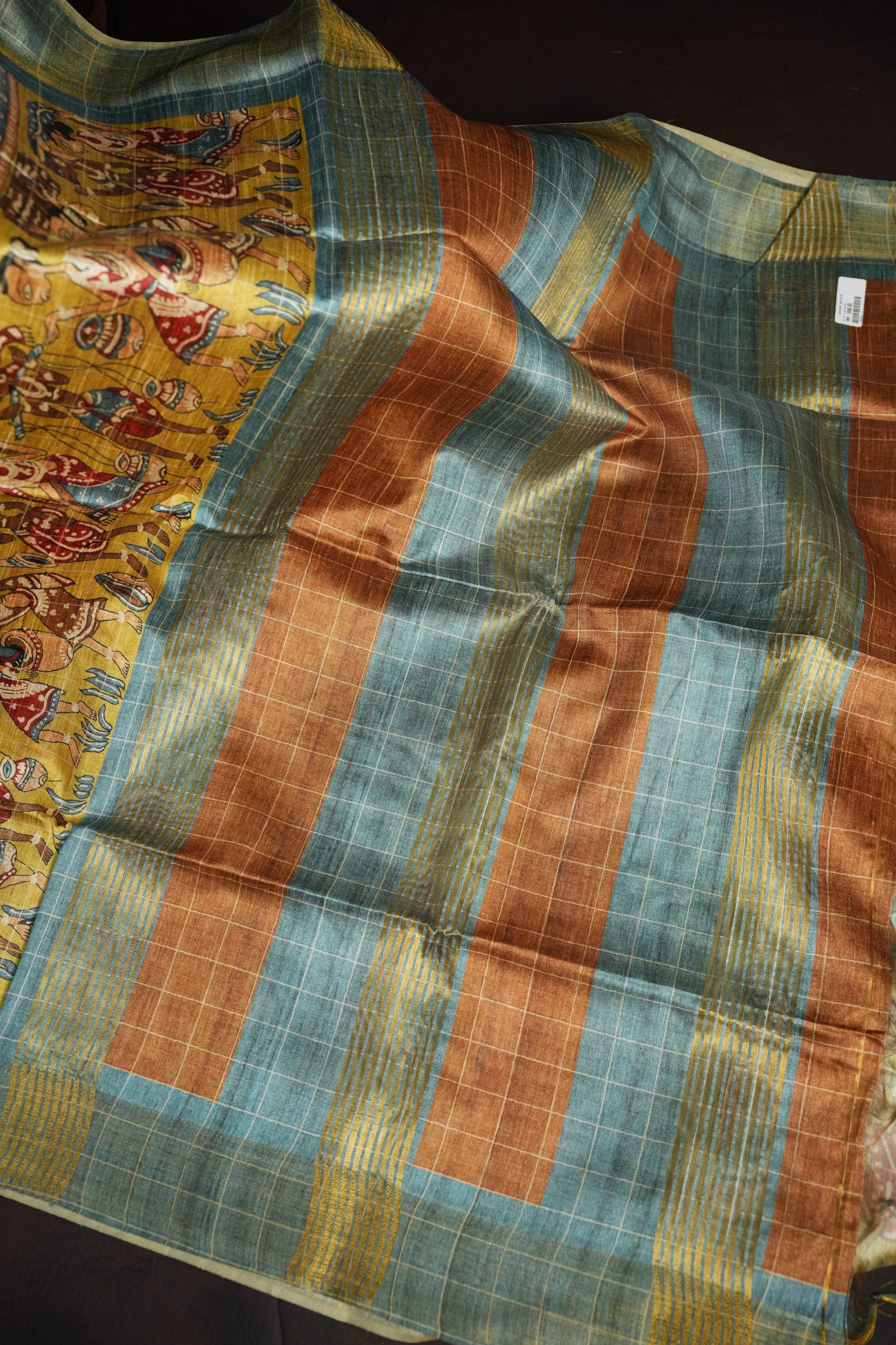 Brown and Sky Blue Fancy Linen Saree with Printed Pallu