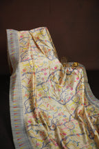Grey Fancy Linen Saree with Bird Print and Tassel Design