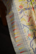 Grey Fancy Linen Saree with Bird Print and Tassel Design