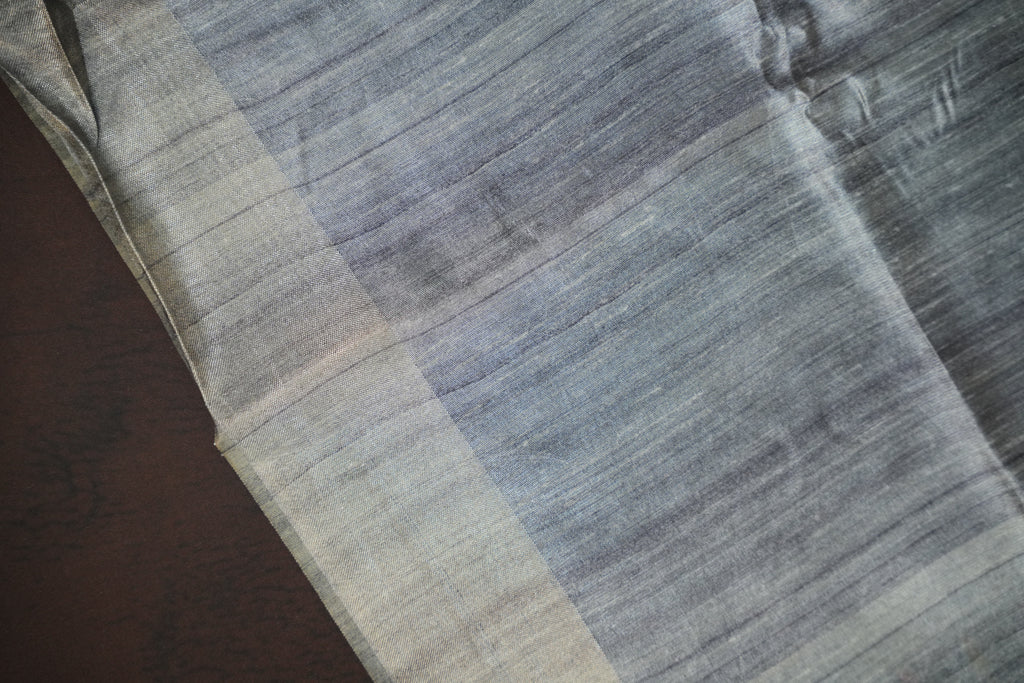 Grey Fancy Linen Saree with Bird Print and Tassel Design