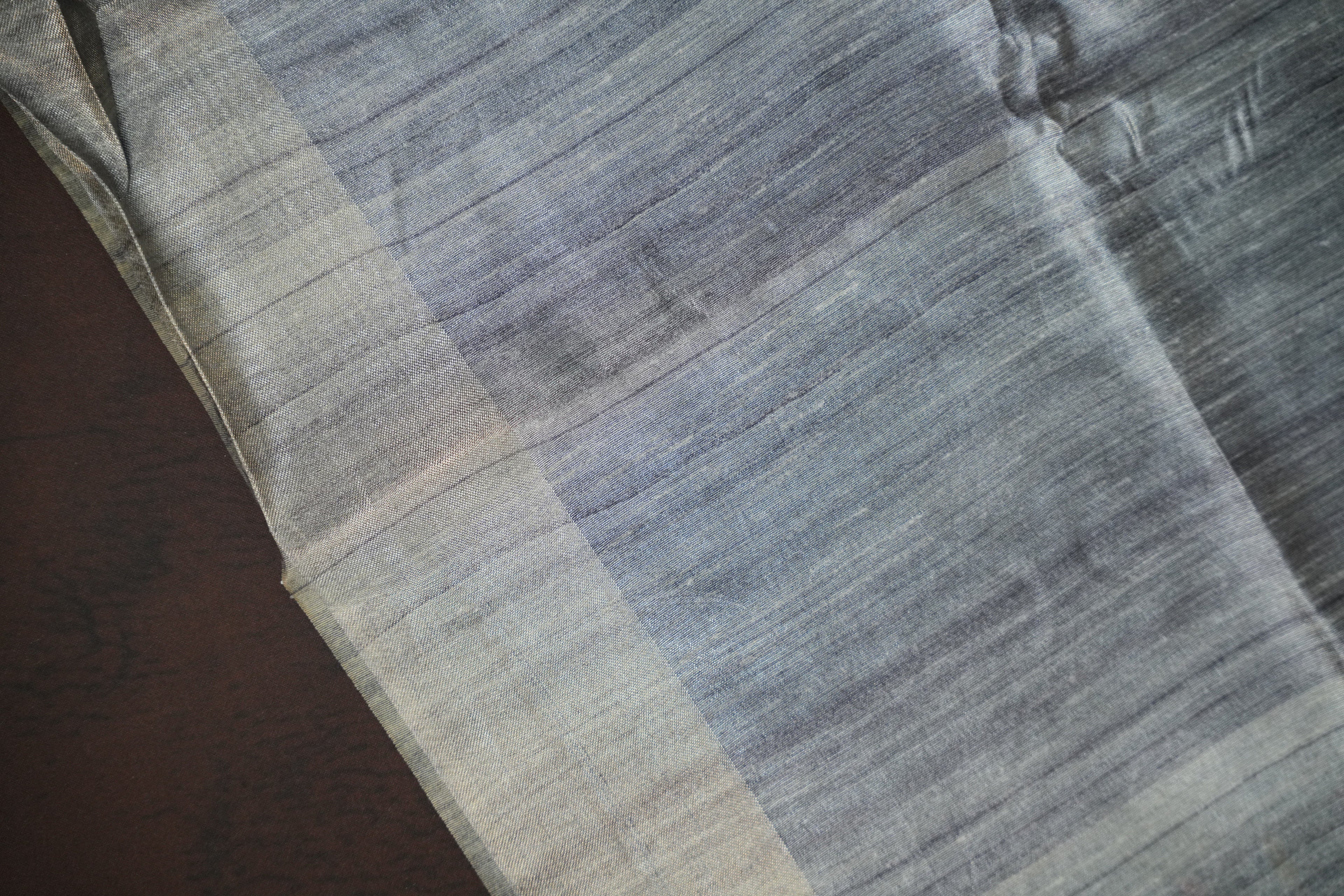 Grey Fancy Linen Saree with Bird Print and Tassel Design