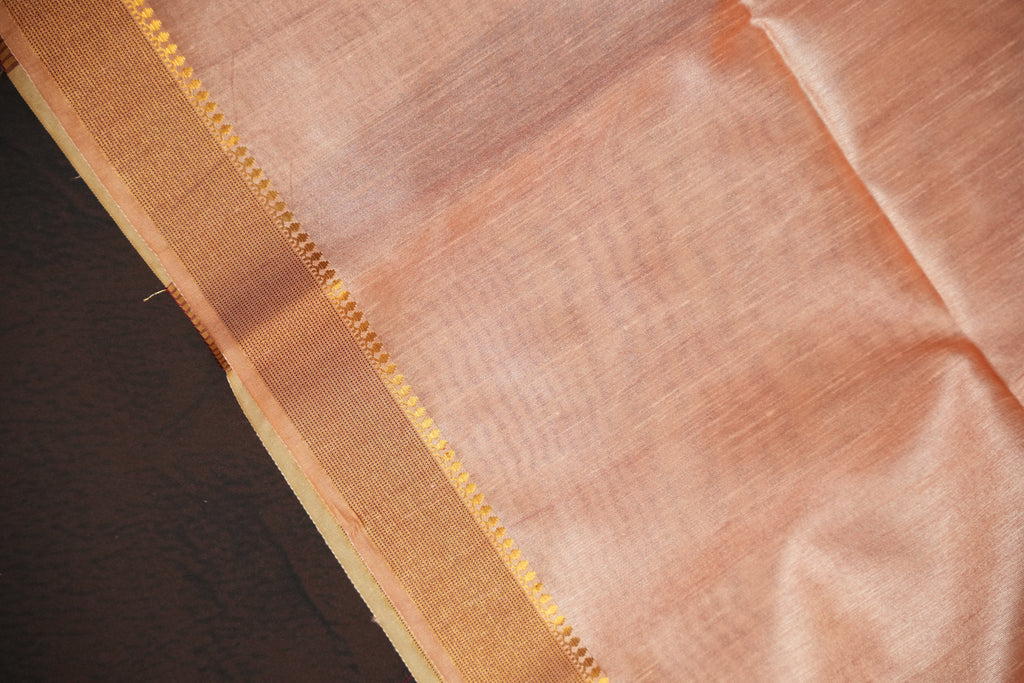 Peach Geometric Fancy Linen Saree with Tassel Detailing