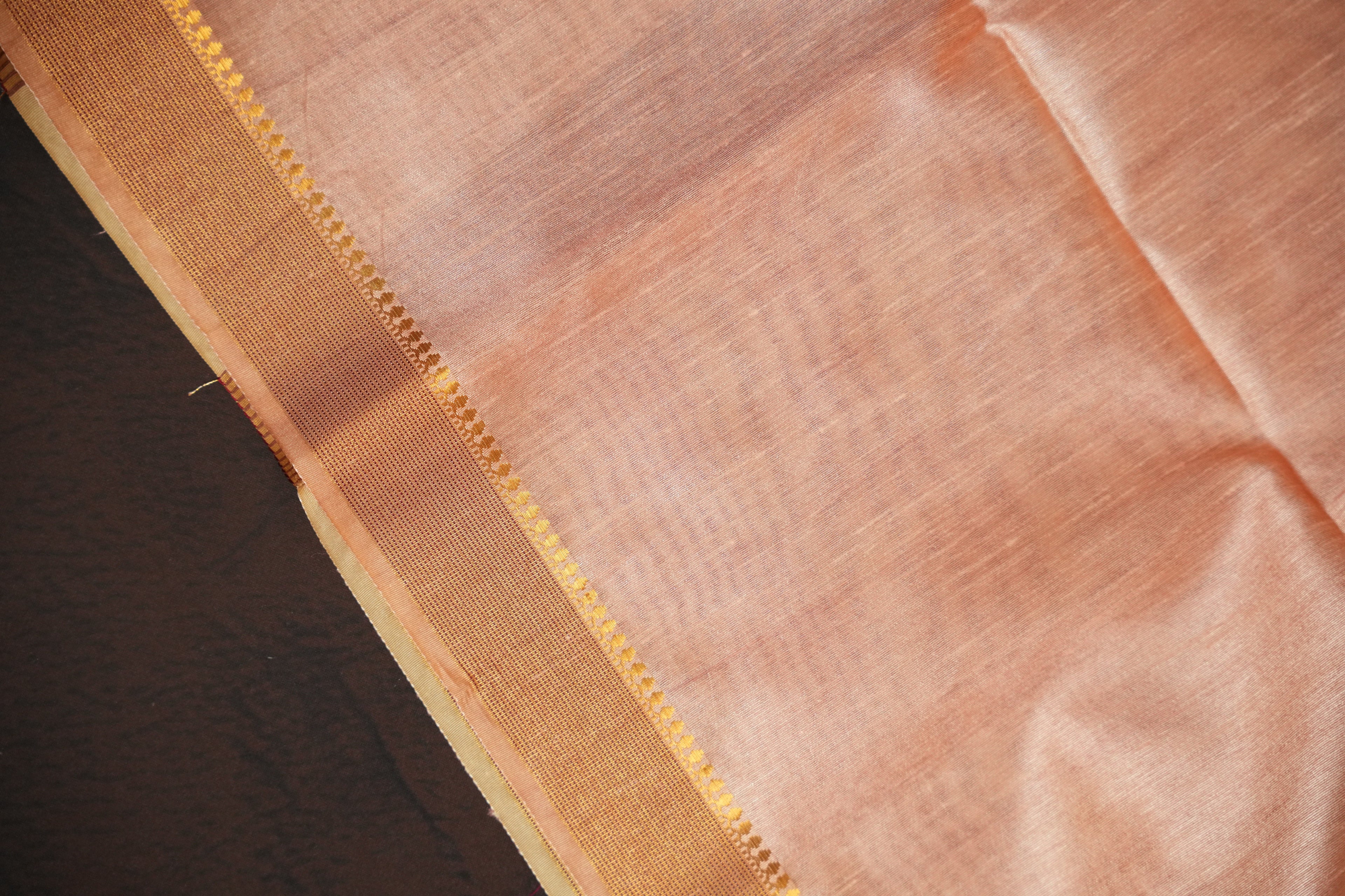 Peach Geometric Fancy Linen Saree with Tassel Detailing