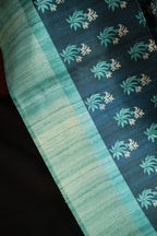 Sea Green Fancy Linen Saree with Elegant Striped Design
