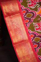 Ikkat Kanchi Border Saree in Red & Multicolor