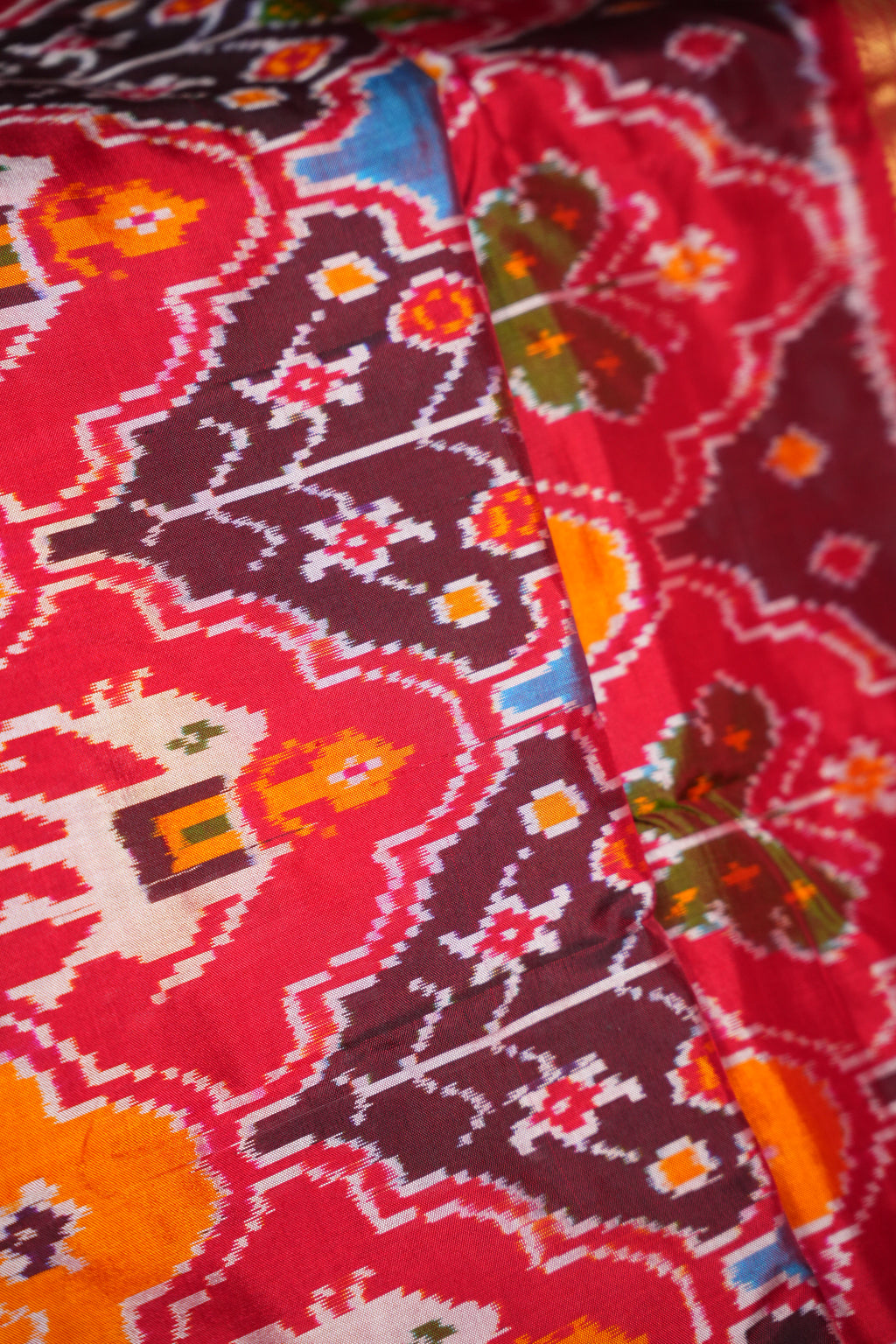 Ikkat Kanchi Border Saree in Red & Multicolor