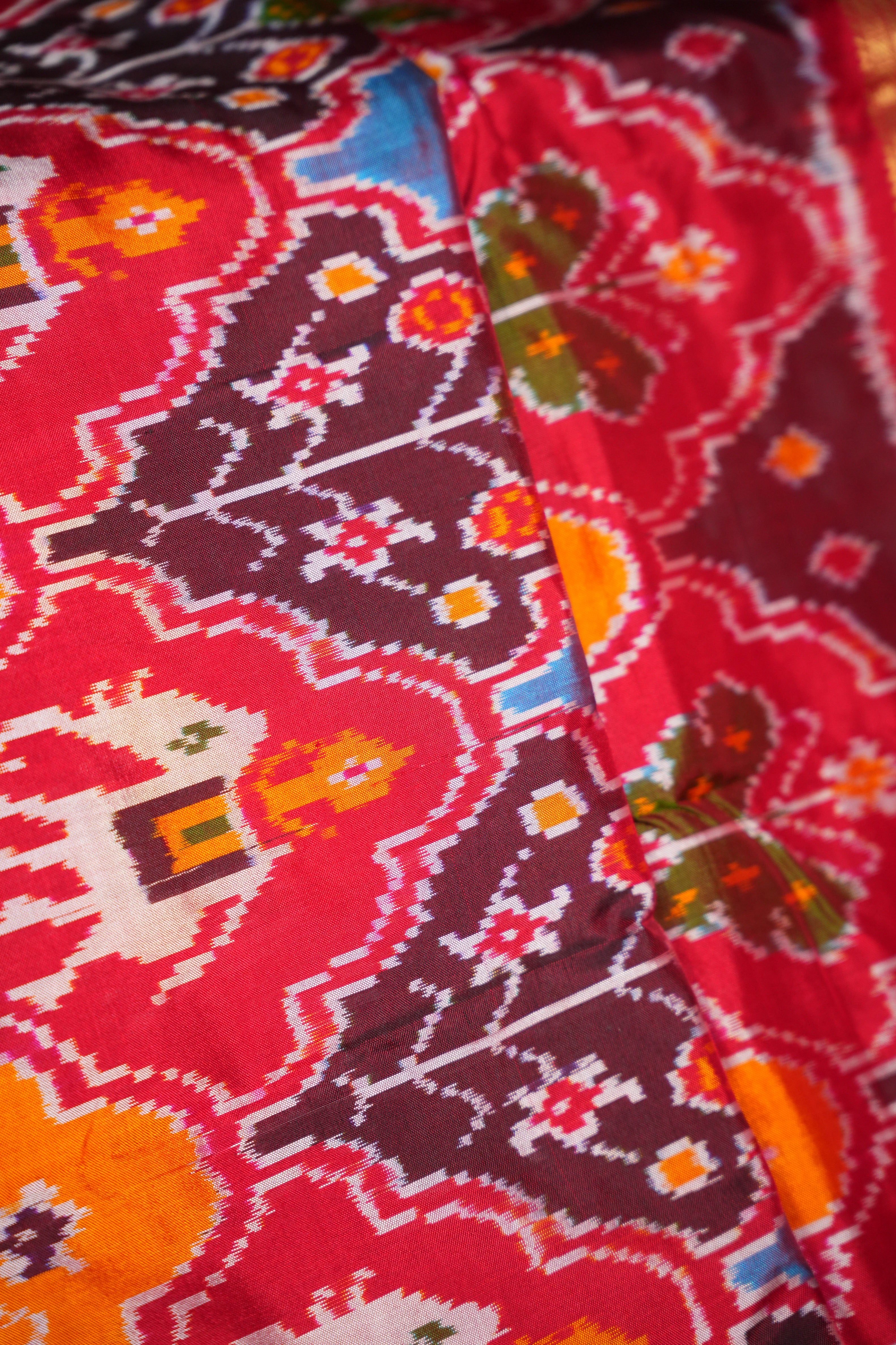 Ikkat Kanchi Border Saree in Red & Multicolor