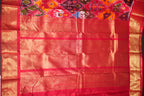 Ikkat Kanchi Border Saree in Red & Multicolor