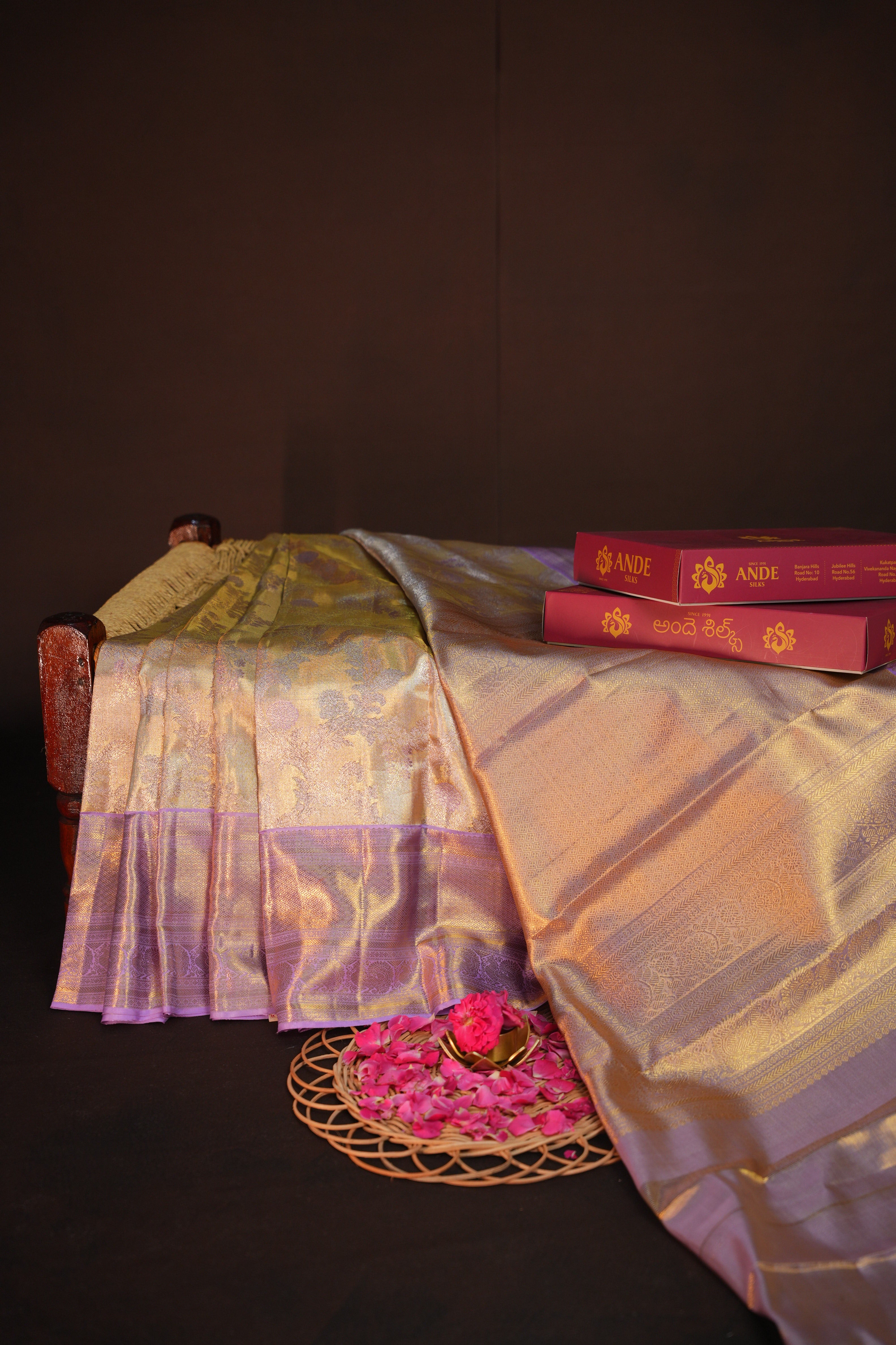 Kanchi Bridal Saree in Gold & Lavender