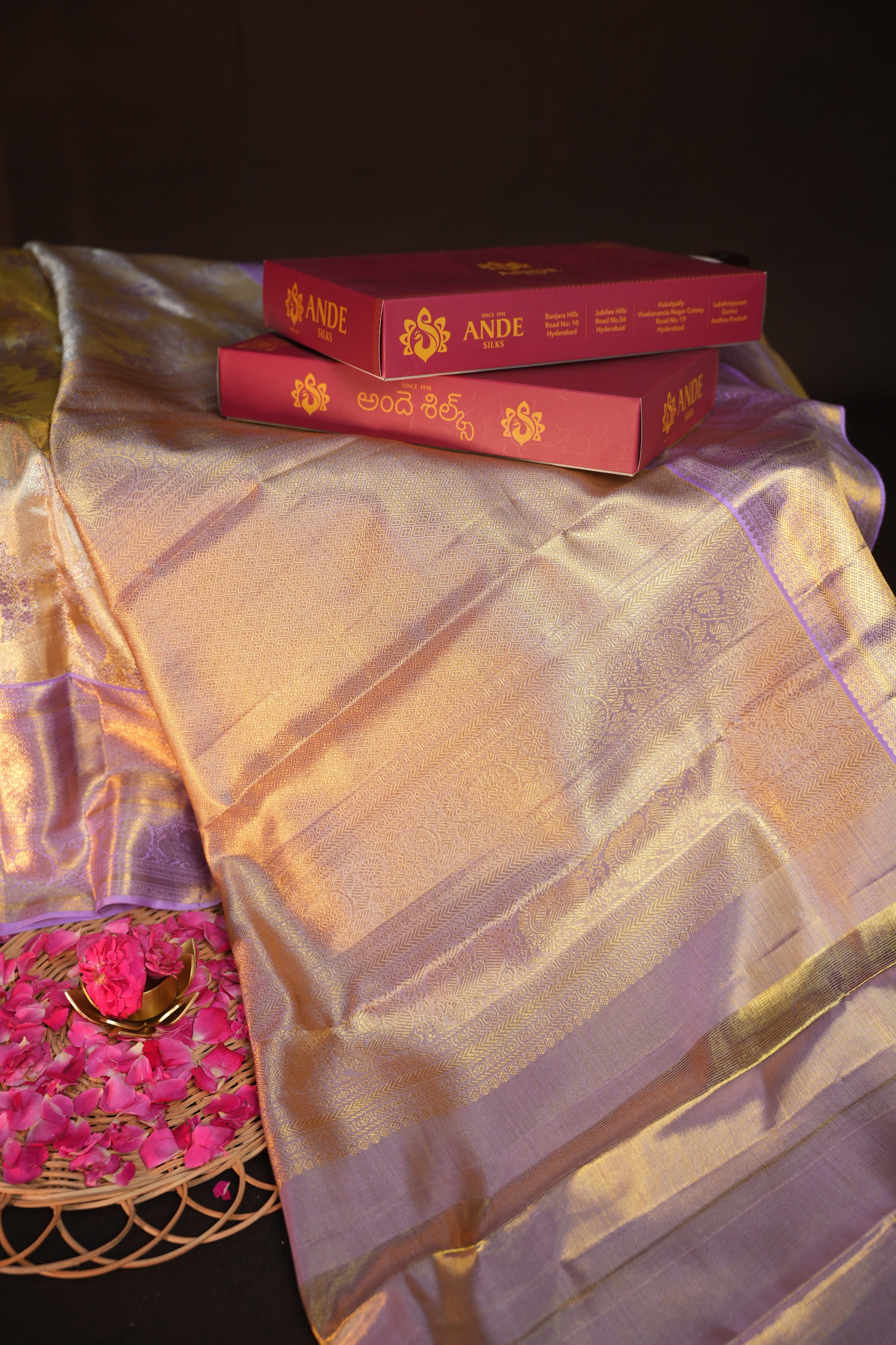 Kanchi Bridal Saree in Gold & Lavender