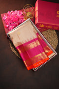 Kanchi Classic Collection Saree in Beige & Rani Pink