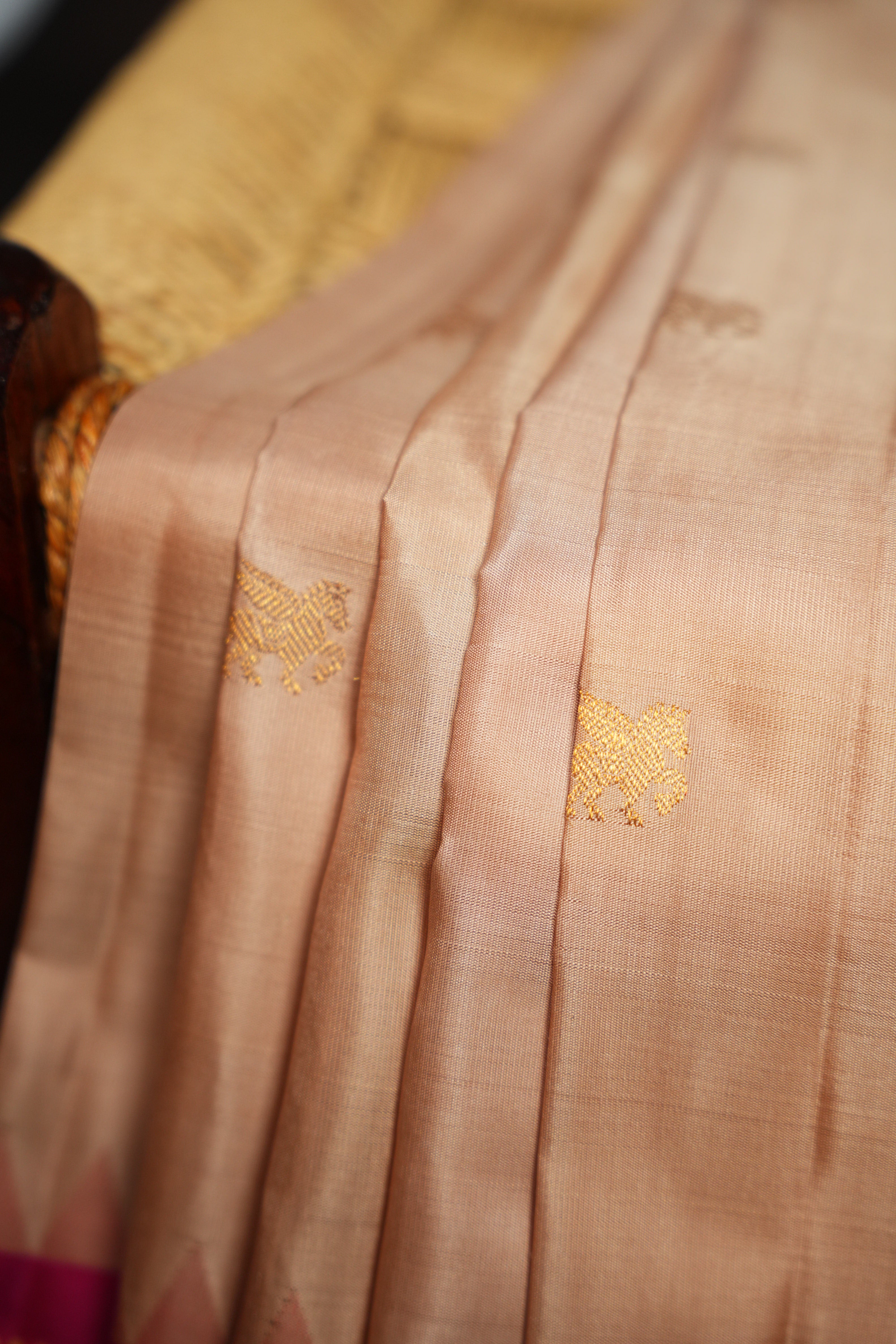 Kanchi Classic Collection Saree in Beige & Rani Pink