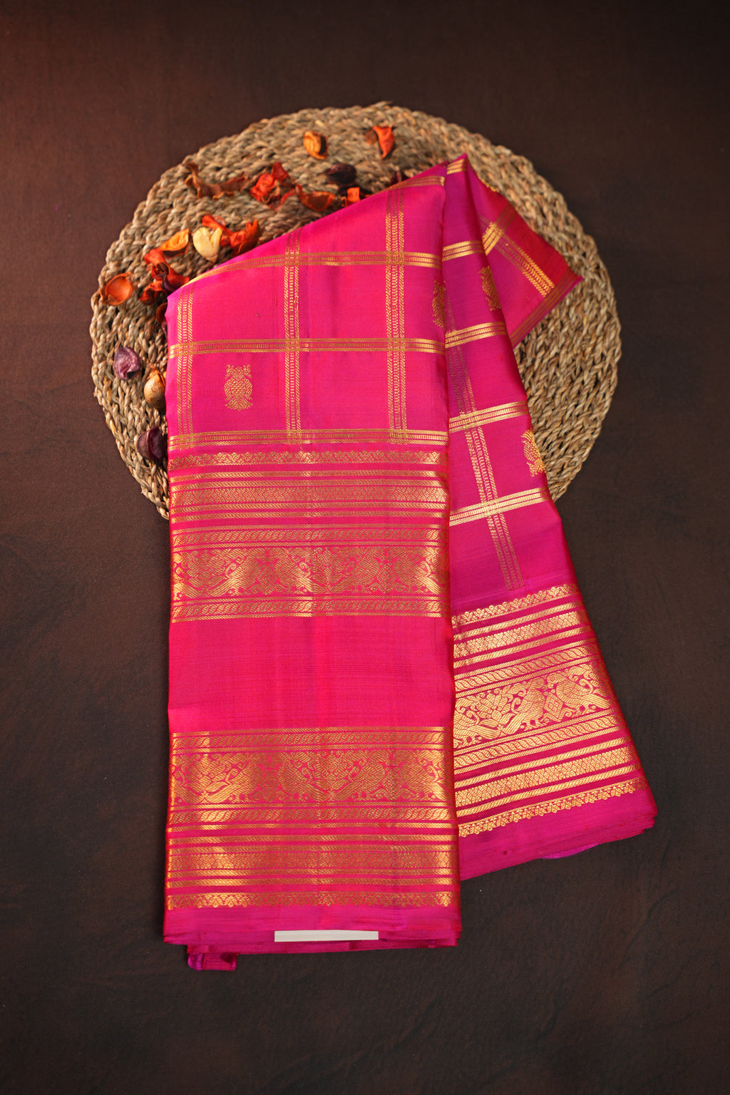 Pink Kanchi Classic Silk Saree with Traditional Zari Checks