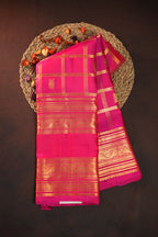 Pink Kanchi Classic Silk Saree with Traditional Zari Checks