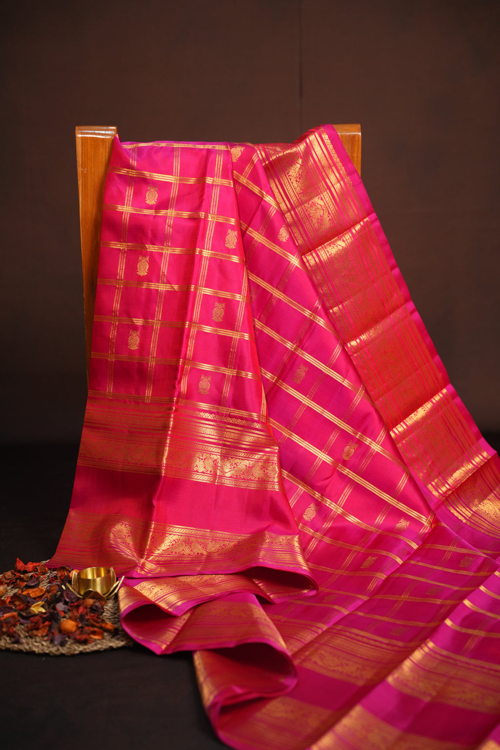 Pink Kanchi Classic Silk Saree with Traditional Zari Checks