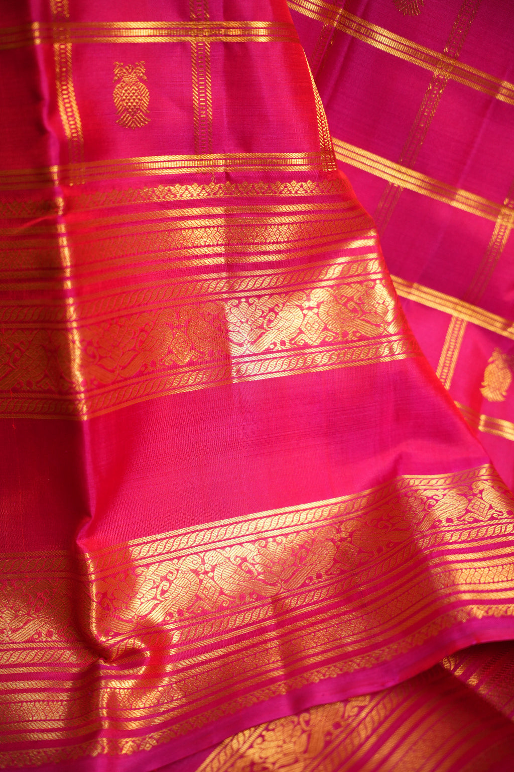 Pink Kanchi Classic Silk Saree with Traditional Zari Checks