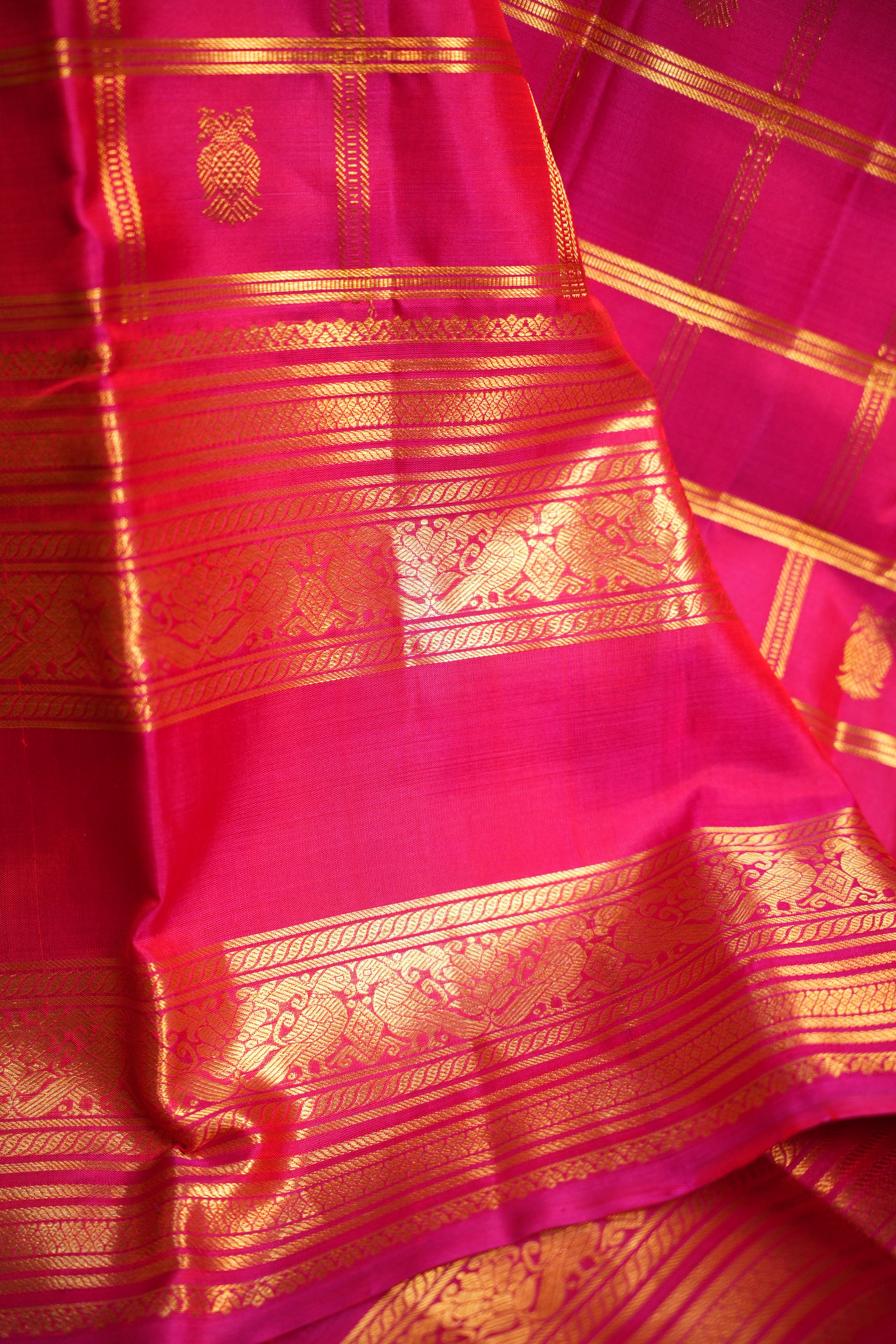 Pink Kanchi Classic Silk Saree with Traditional Zari Checks