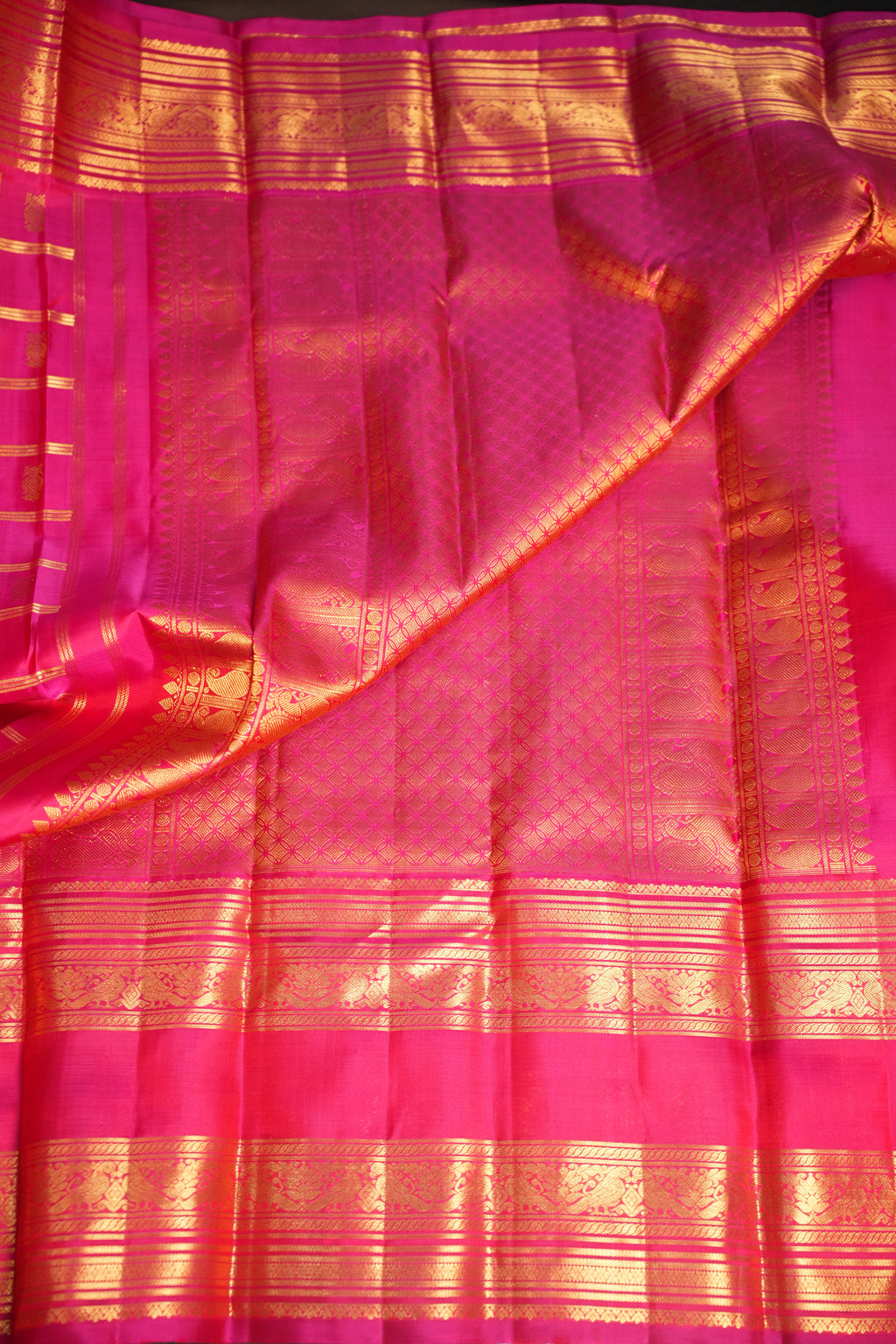 Pink Kanchi Classic Silk Saree with Traditional Zari Checks