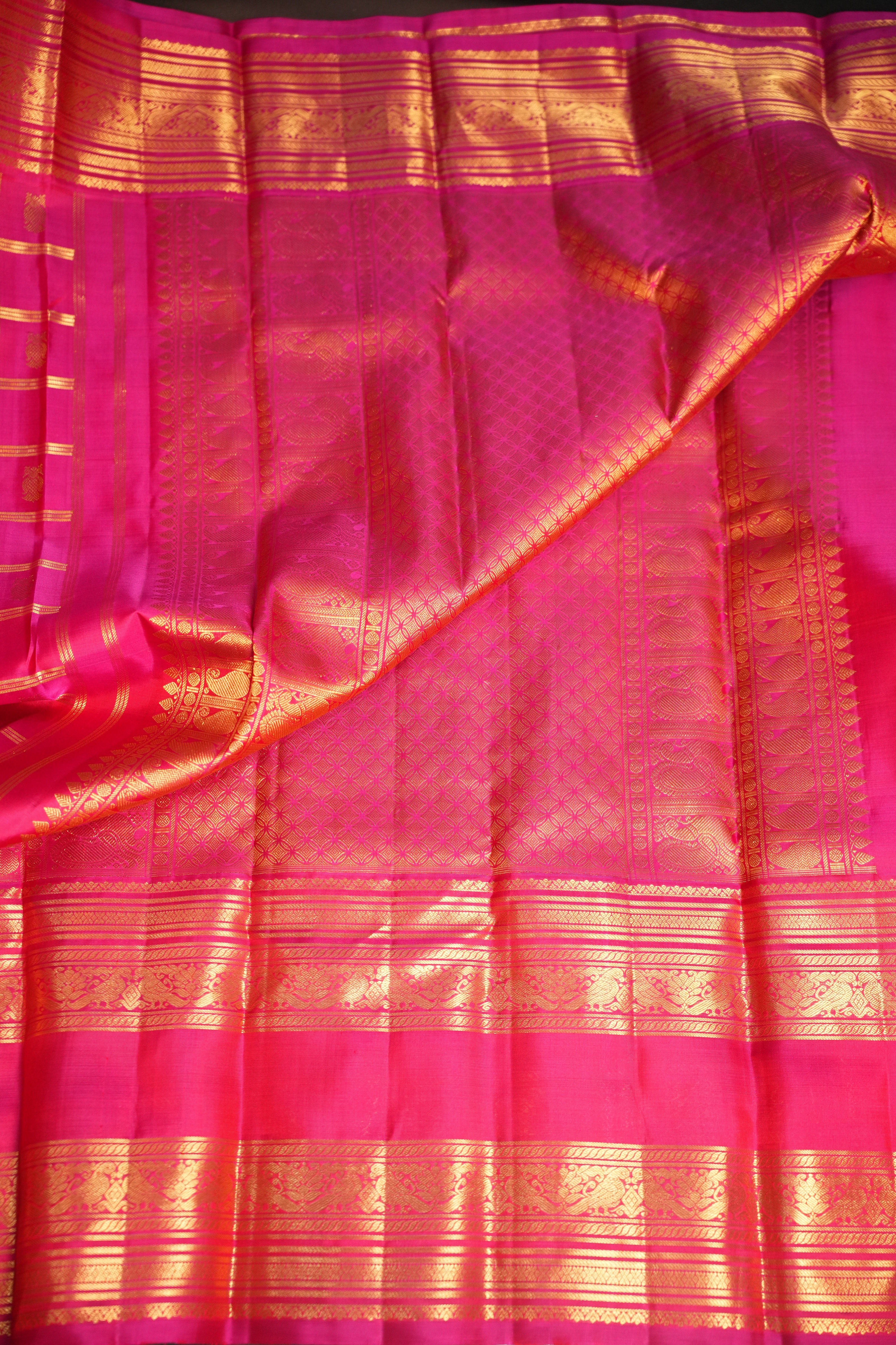 Pink Kanchi Classic Silk Saree with Traditional Zari Checks