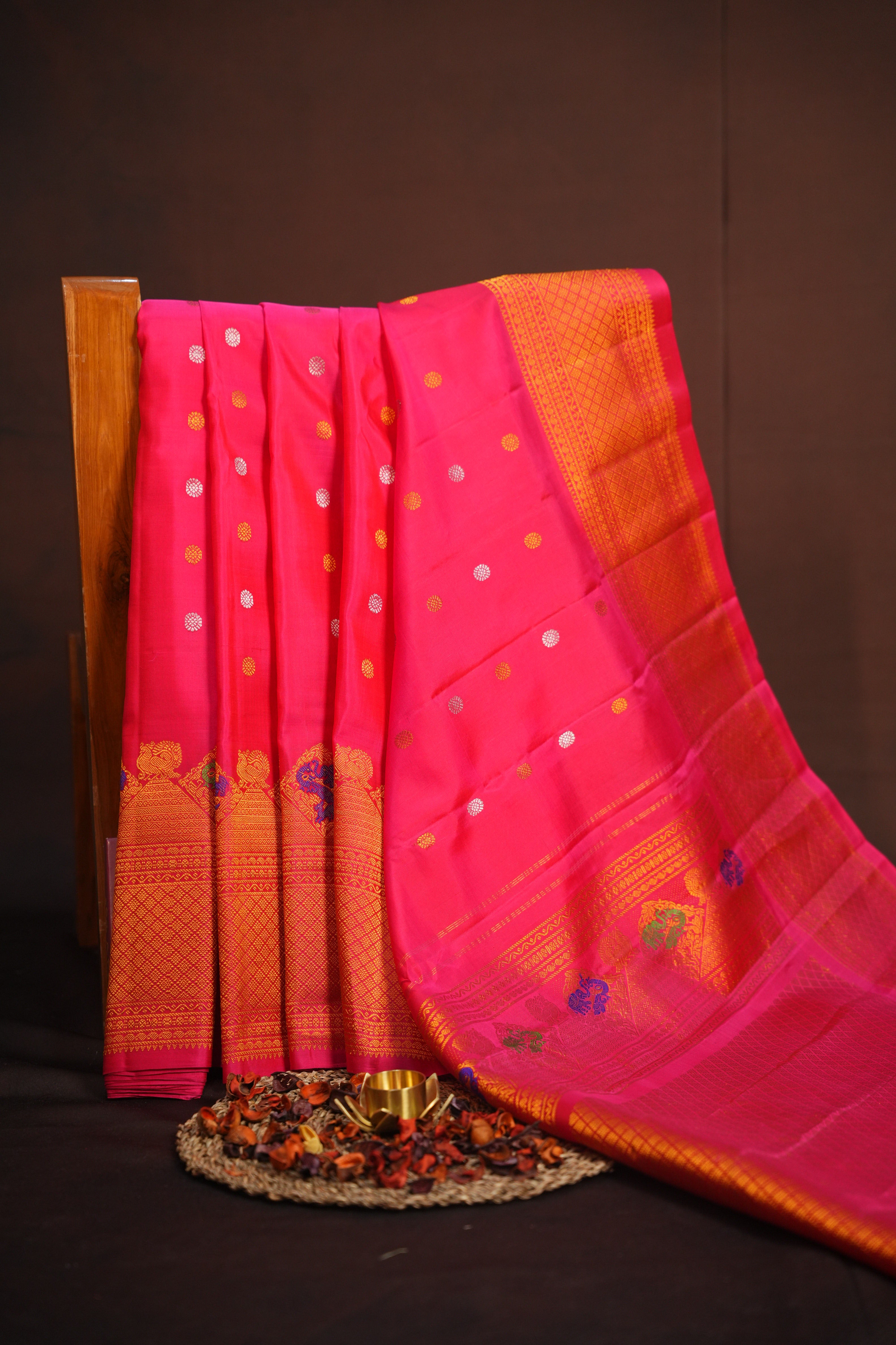 Rani Pink Gadwal Meena Border Silk Saree