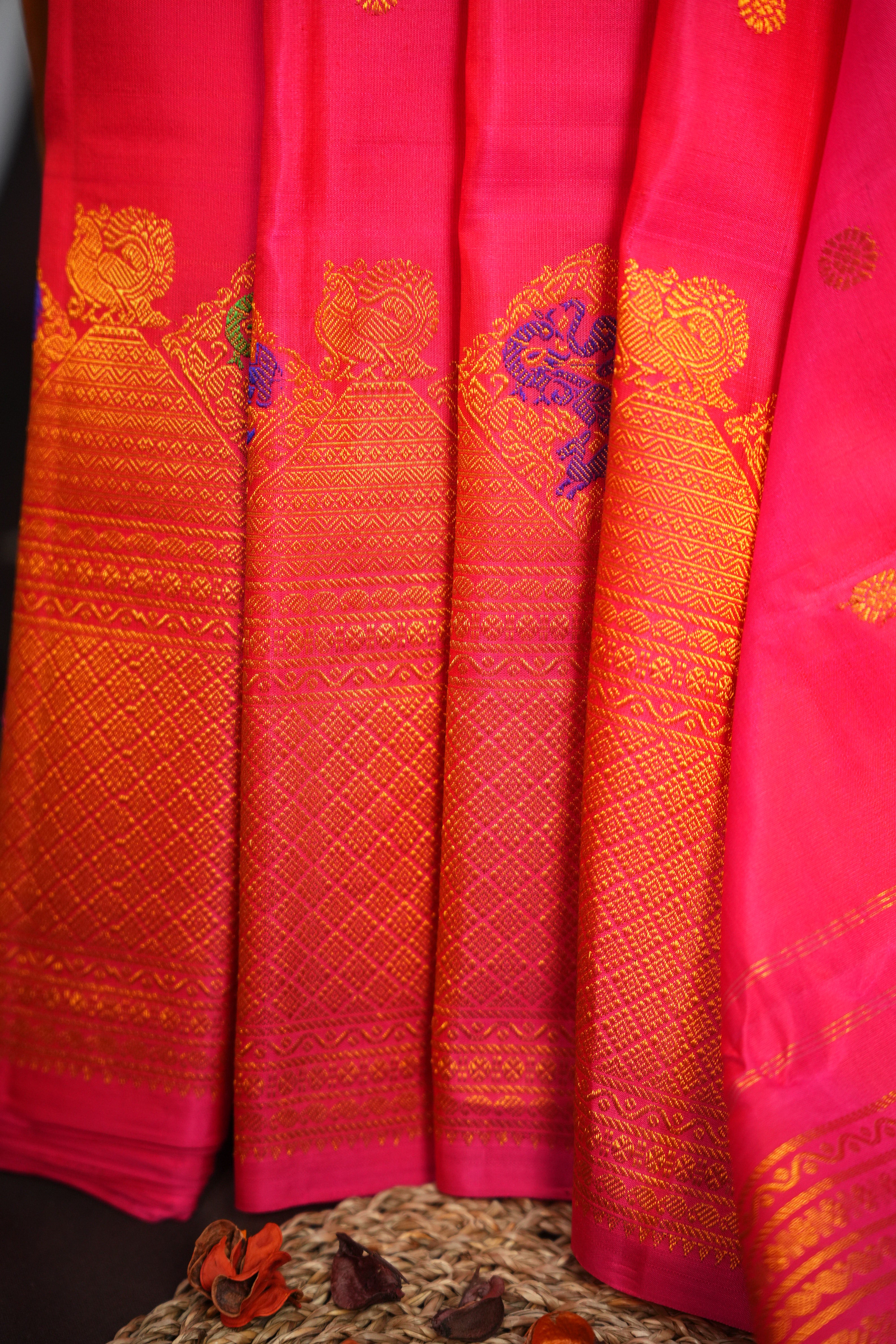 Rani Pink Gadwal Meena Border Silk Saree