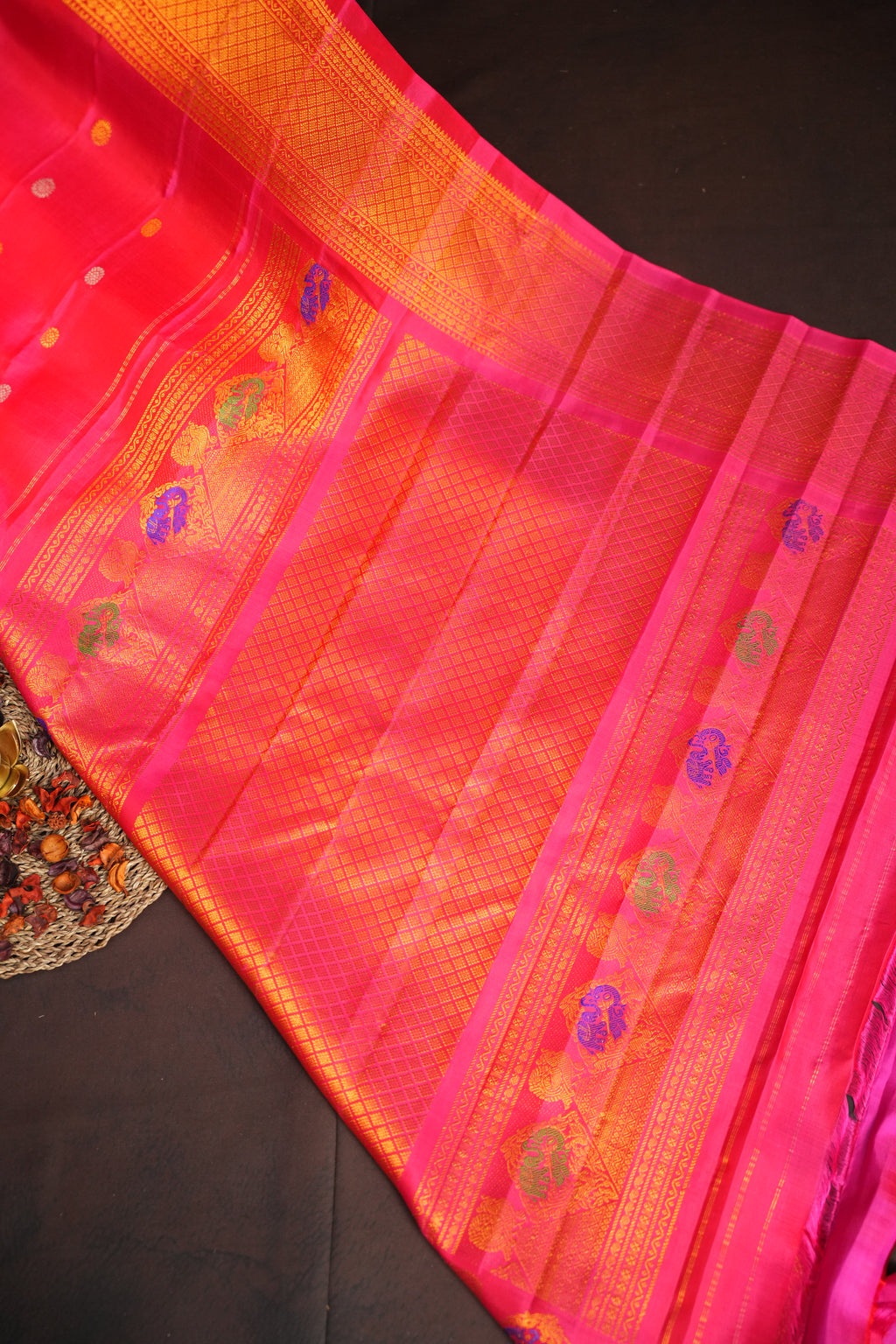Rani Pink Gadwal Meena Border Silk Saree